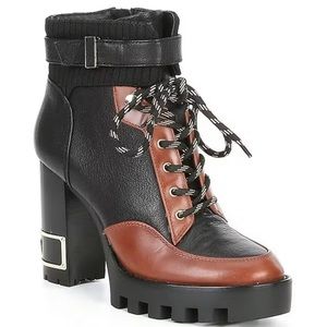 Antonio Melani Perline Leather Lace-Up Chunky Lug Sole Platform Heel Booties